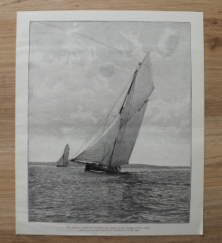 Holzstich New York 1885 Genesta, Yacht von Sir Richard Sutton auf dem Weg zum internationalen Challenge cup